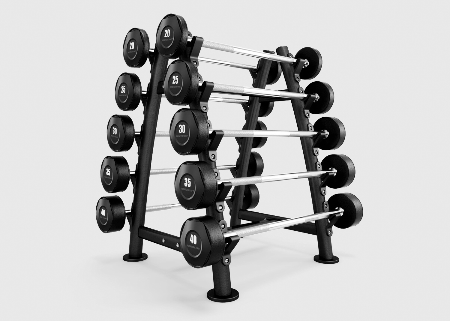 Rubber Fixed Barbells (Set of 10 Bars) & Rack