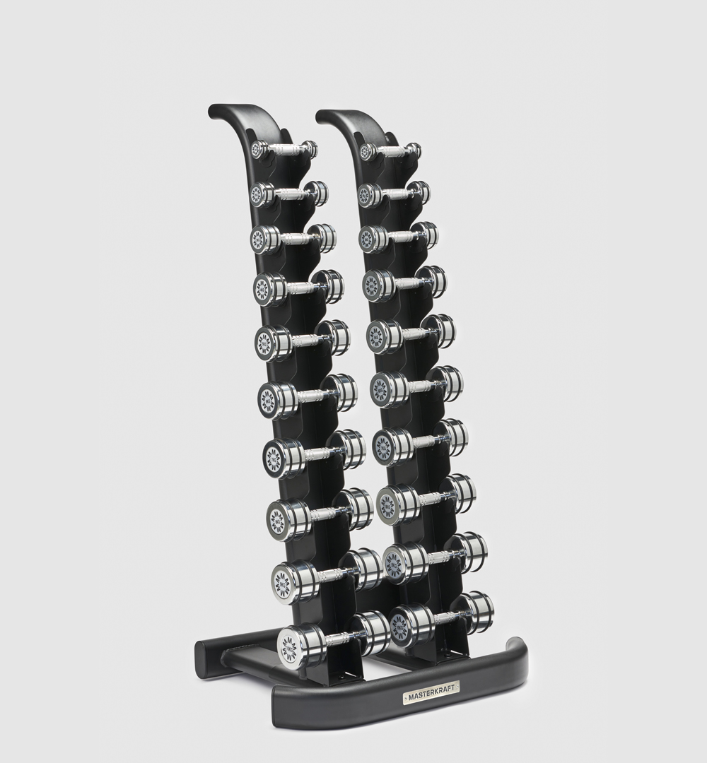 Chrome 110 Dumbbells (1kg-10kg Pairs) & Rack