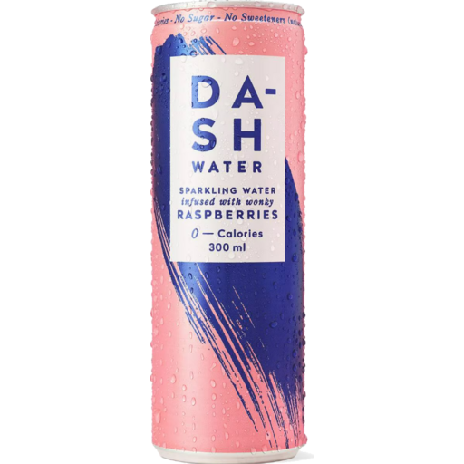 Dash Raspberry Flavoured Sparkling Water - 12 x 300ml Cans