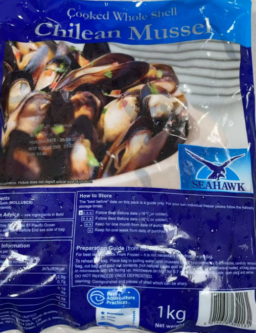 SEAHAWK CHILEAN WITH SHELL MUSSELS 50/80 1KG